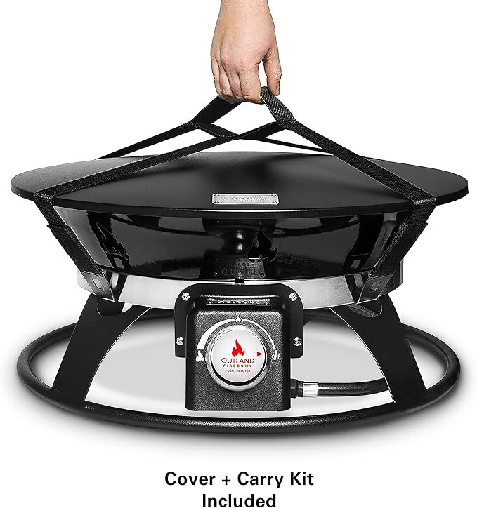 Outland Living Portable Propane Fire Pit 21-inch 58000 BTU with Fire Pit Cover &amp Carry Kit Smokeless Gas Firebowl | Perfect for Camping Patio Backyard Tailgating Deck RV| Black 863 Cypres