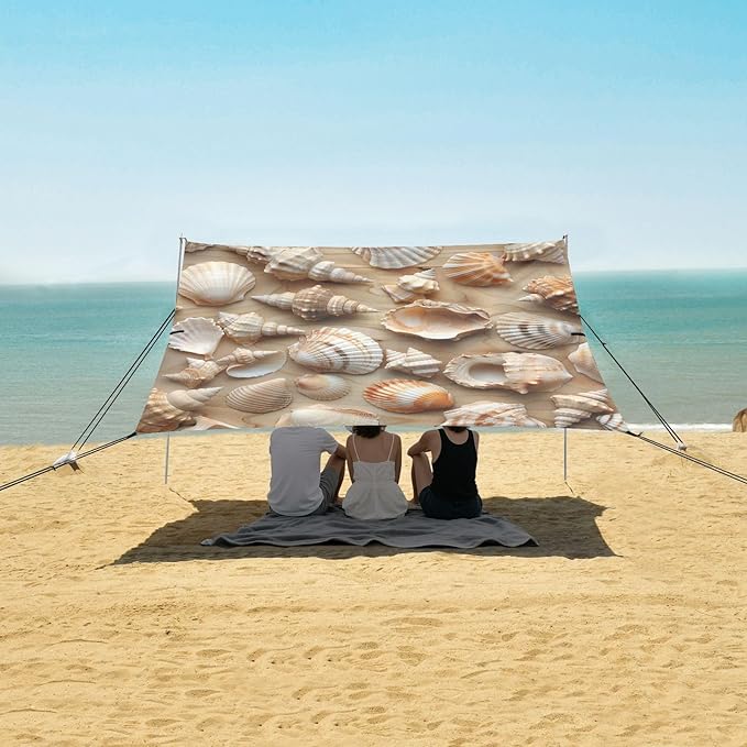 ALAZA Beach Seashells on Wooden Board Beach Tent Sun Shelter Portable Canopy Sunshade for Outdoor Camping Picnics Backyard Fun 10x9 ft