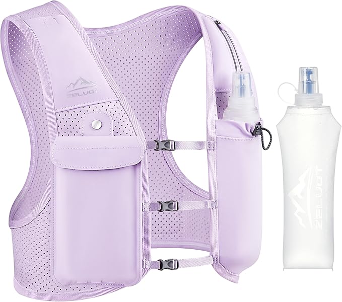 Zelvot Running Vest for Women Men USA Original Patent Adjustable Chest Straps Running Hydration Vest with 500ml Soft Flask Lightweight Reflective Hydration Backpack for Marathon