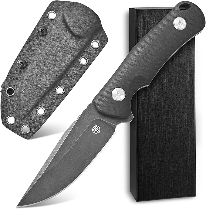 FF109 Fixed Blade Knife 14C28N Black Stonewashed Steel G10 Handle Full Tang Knife with Kydex Sheath for Outdoor Camping Hunting Working (Black)