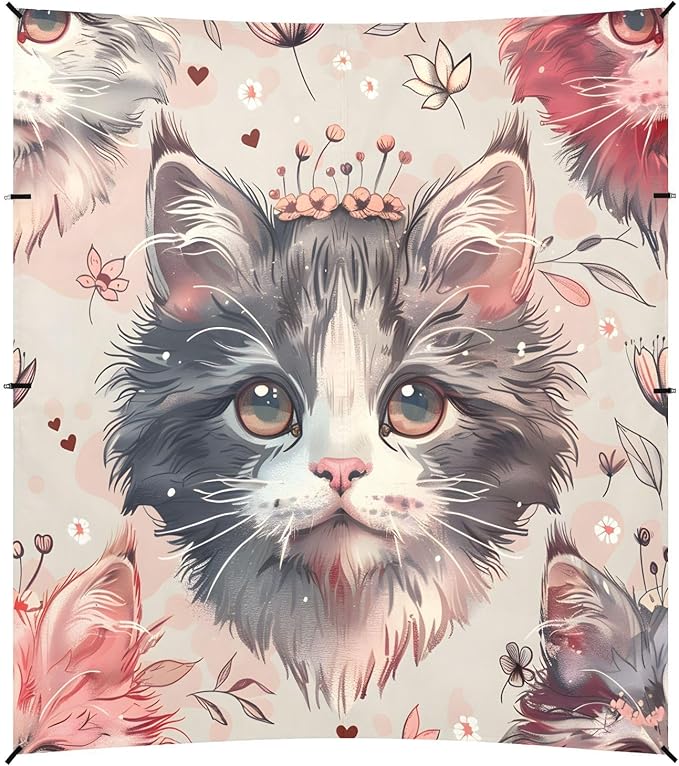 ALAZA Cute Cat Kitten Vintage Beach Tent Sun Shelter UPF50+ Protection Beach Shade Canopy w/ 4 Sandbags for Outdoor Camping Fishing Backyard Fun Picnic 10x9 ft