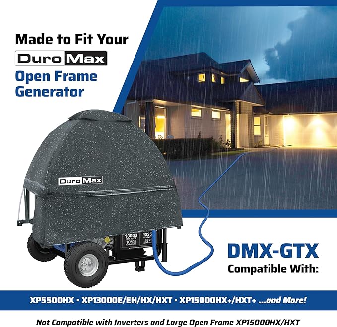 DuroMax DMX-GTX Portable Generator Running Cover – Weatherproof Outdoor Vinyl Canopy Fire- &amp Wind-Resistant Universal Open Frame Fit