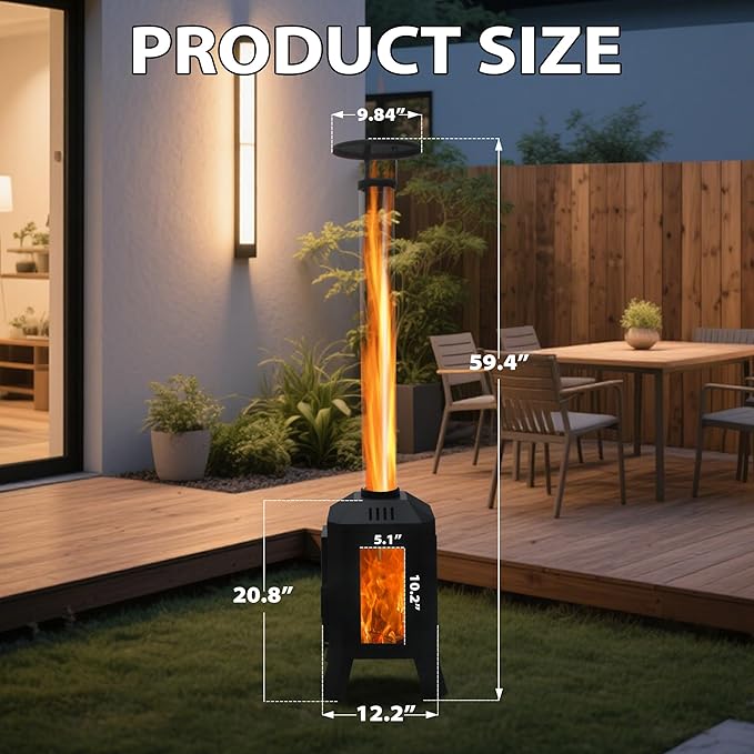 Wood Burning Patio Heater with Glass Viewing Window Glass Tube Fire Pits for Outside Wood Burning Outdoor Fire Pit for Backyard Patio