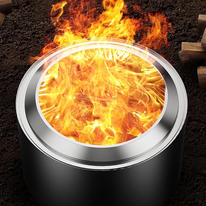 Panovue 22 inch Smokeless Fire Pit with Waterproof Cover Stainless Steel Outdoor Smokeless Firepit Wood Burning Fire Pits for Camping BonfireLow Smoke Firepit for Outside[Black]