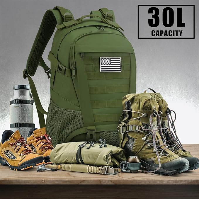 Jueachy Tactical Backpack for Men Hiking Day Pack Molle Military Rucksack Waterproof 30L EDC Bag with USA Flag Patch