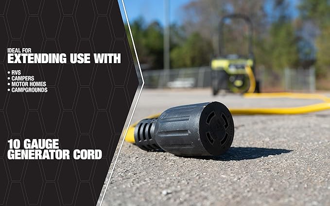 Southwire Generator Cord - 10-Gauge Heavy Duty Electrical Power Cable with L14-30 Locking Plug &amp Receptacle - Dual Voltage 125V/250V - Molded Connectors - Weather Resistant - Yellow &amp Black -