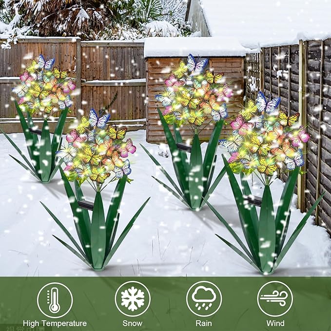 Homight Solar Metal Agave Butterfly Flower Stick Garden Sculpture - Outdoor Gift Christmas Lights Swaying Butterfly Sunflower Lights - Solar Outdoor (2 pcs Green)