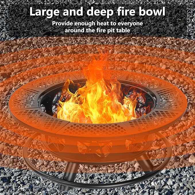 42 Inch Fire Pit with 2 Grills Extra Large Wood Burning Fire Pits for Outside with Lid &amp Poker Heavy Duty FirepitBBQ&amp Outdoor Fire Pit &amp Round Metal Table 3 in 1 for Patio Picnic Part
