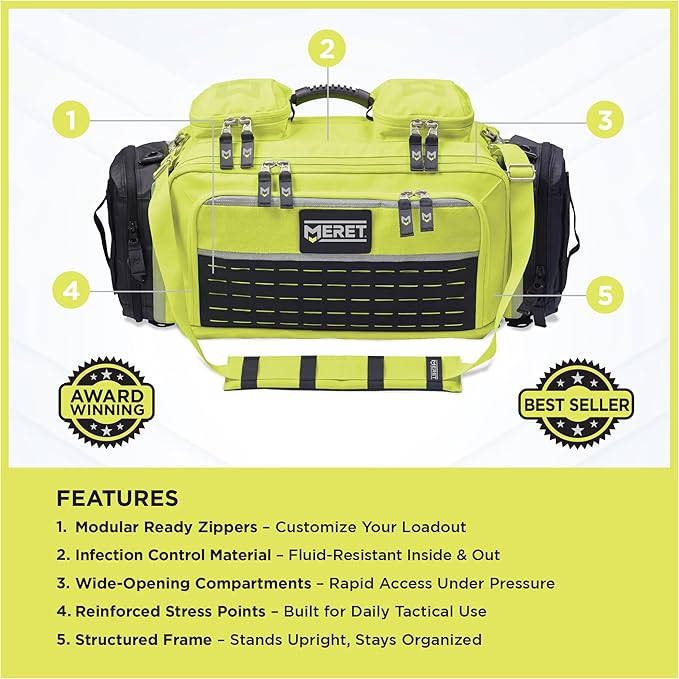 MERET OMNI PRO X Emergency Medical Backpack – Modular Trauma &amp First Aid Organizer with Easy to Clean Material – MOLLE Compatible – High Viz Yellow