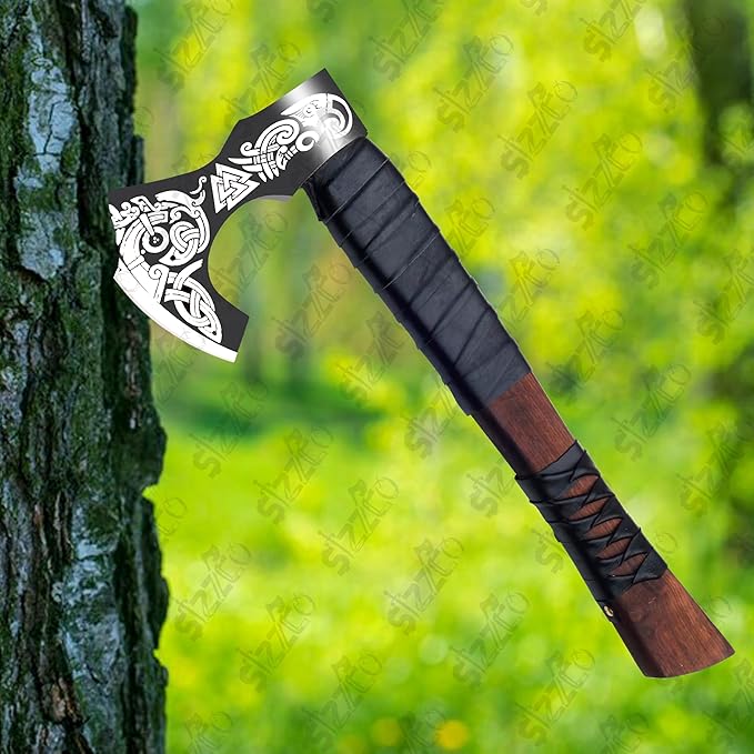 Norse Viking Axe - Bearded Hatchet for Camping Throwing and Woodworking | Berserker Hand Axe Gifts for Men | Viking Gifts Tomahawk Tool for Him Christmas Anniversary Birthday Gift for Him/Her