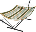 SUPERJARE Hammock with Stand 2 Person Heavy Duty Hammock with Padded Cotton Detachable Pillow &amp Strong Curved-Bar &amp Portable Carrying Bag Perfect for Outdoor &amp Indoor Retro Green