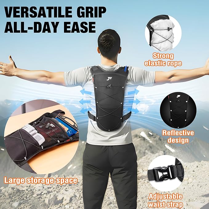 JXFUKAL Running Vest Lightweight Hydration Backpack with 2L Water Bladder Reflective Hydration Pack Tactical Chest Pack Bag for Hiking Running Cycling Marathon for Women Men