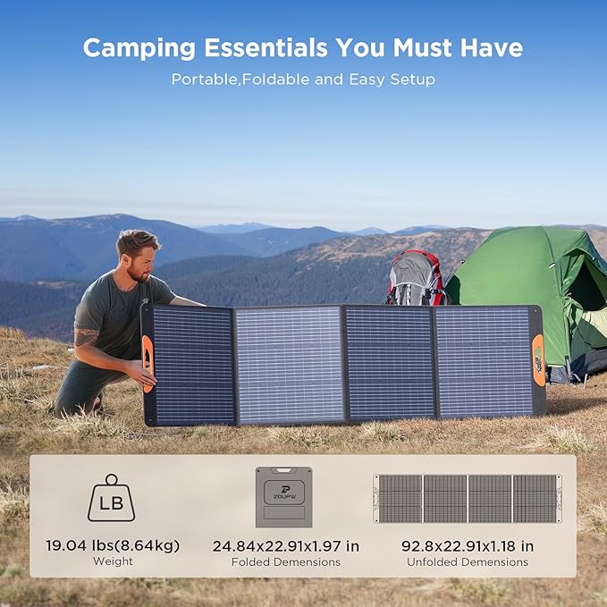 ZOUPW 220W Portable Solar Panel for Power Station23.5% Efffciency Mono Foldable Solar Charger for Jackery 1000 V2/EcoFlow Delta/Bluetti/Anker SolixIP67 Waterproof for RV Camping Home Backup