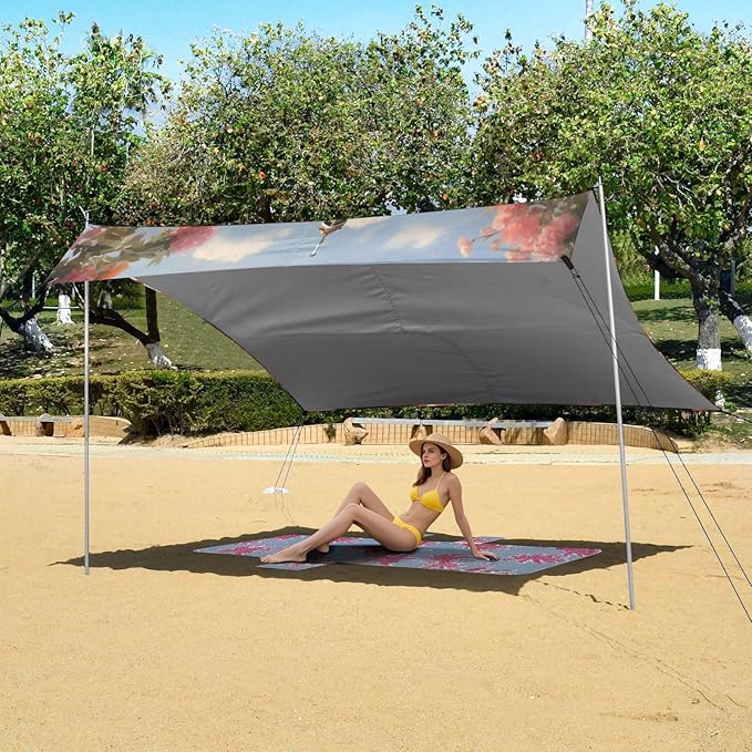 ALAZA Lovely Eiffel Tower Flowers Beach Tent Sun Shelter Portable Canopy Sunshade for Outdoor Camping Picnics Backyard Fun 10x9 ft