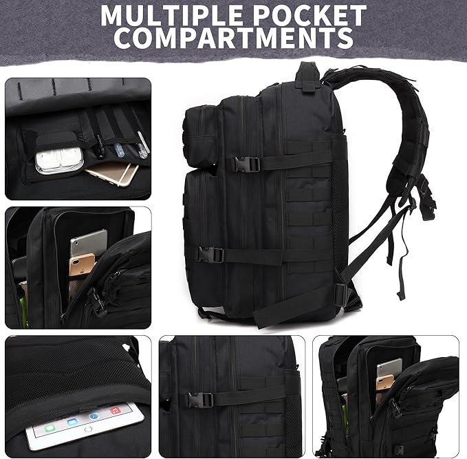 45L Military Tactical Backpacks 3 Days Assault Pack Bag Fitness Rucksack 3 Day Bug Out Bag Hiking Treeking Molle Daypack (Black2)