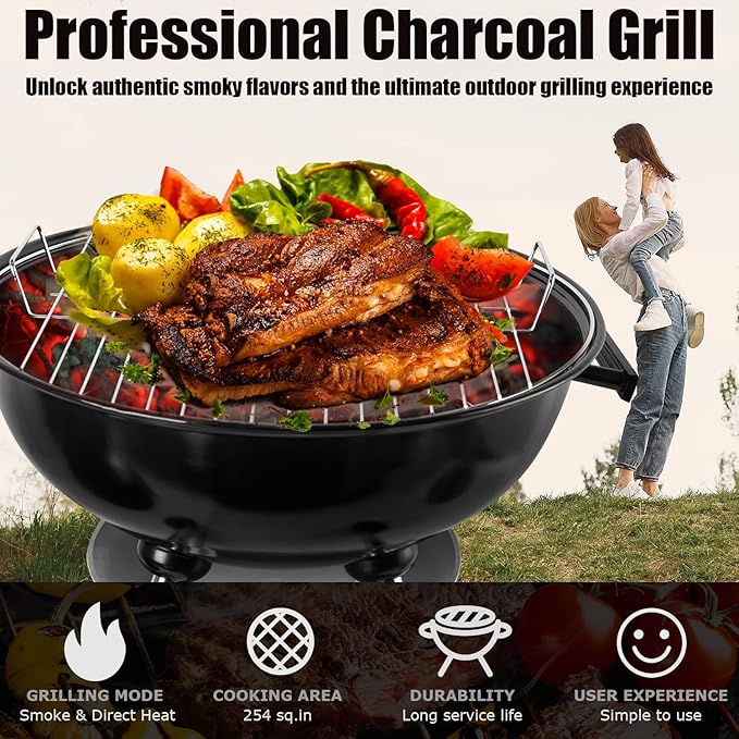 Kettle Charcoal Grills - 18 inch Kettle grills with lidsuitable for camping backyards and patios (18inch)