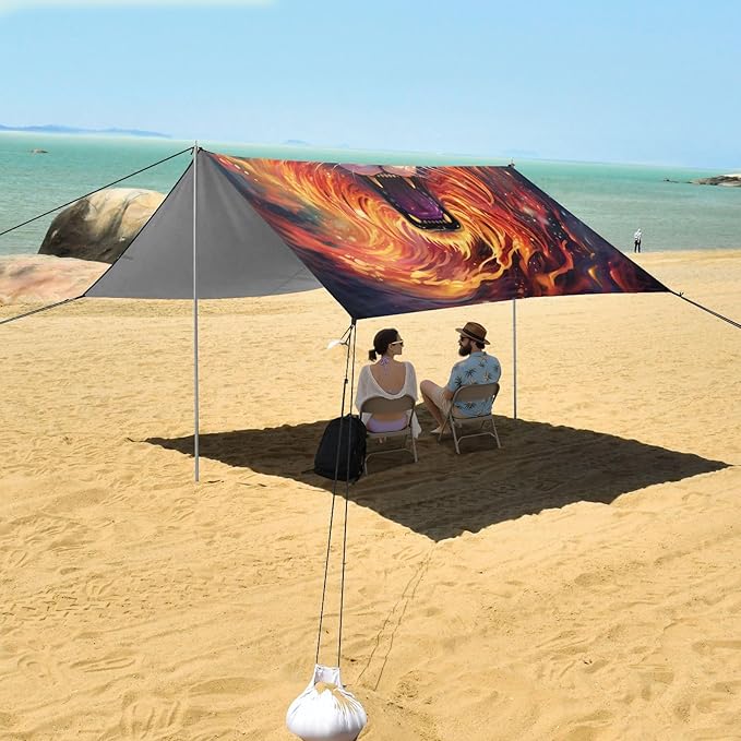 ALAZA Cheetah Leopard Art Beach Tent Sun Shelter UPF50+ Protection Beach Shade Canopy w/ 4 Sandbags for Outdoor Camping Fishing Backyard Fun Picnic 10x9 ft