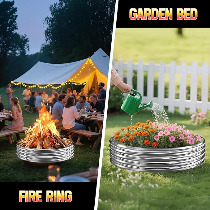 60 Inch Fire Pit Ring 5FT Galvanized Steel 12 Raised Heavy Duty Wood Burning Fire Pits&ampOutdoor Fireplace Heat Resistant Campfire Ring with Spark Guard for Outdoor Backyard Patio &amp Camping