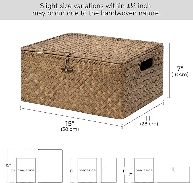 StorageWorks Bundle of 1-Pack Large Wicker Storage Basket &amp 1-Pack Wicker Baskets with Lid