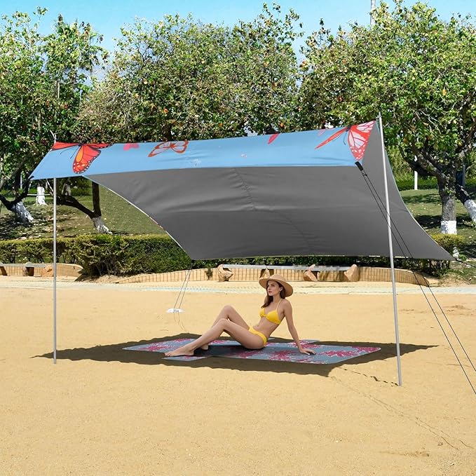 ALAZA Funny Pig Butterflies Beach Tent Sun Shelter Portable Canopy Sunshade for Outdoor Camping Picnics Backyard Fun 10x9 ft