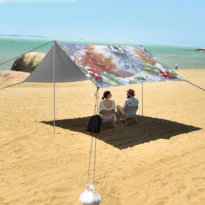 ALAZA Fox Snow Cherry Beach Tent Sun Shelter Portable Canopy Sunshade for Outdoor Camping Picnics Backyard Fun 10x9 ft