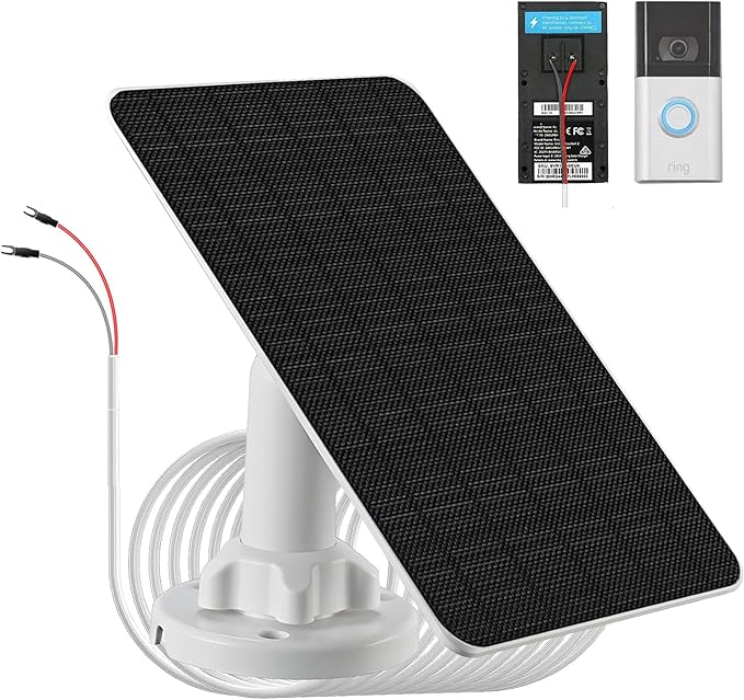 3W Solar Panel with Built-in 4000mAh Battery IP65 13.2ft Charging Cable only Compatible with Ring Video doorbell 3/4/3 PlusRing Battery Doorbell Plus/Pro Camera Simple Installation (Fork-Style)