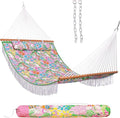 Lazy Daze Hammocks 12 FT Double Quilted Fabric Hammock with Extra Large Soft Pillow and Carrying Bag 2 Person Outdoor Hammock with Spread Bar and Elegant Tassels Heavy Duty 450 lbs Capacity Floral