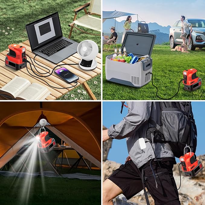 220W Power Inverter for Bauer 20V DC 24V to AC 110-120V Inverter 20V Battery Powered Portable Power Source Supply Charger Adapter with USB&ampType-C&ampAC Outlet&ampLED Light(No Battery)