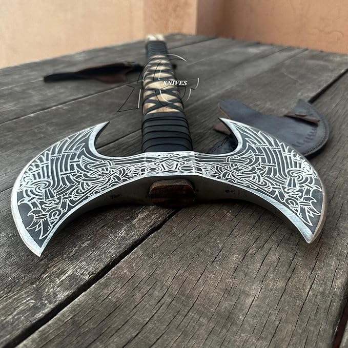 Virk Crafts106 24 Double Headed Viking Axe – Handmade High Carbon Steel Battle Axe with Rosewood Shaft | Double Sided Dane Axe | Custom Gift for Men | Christmas