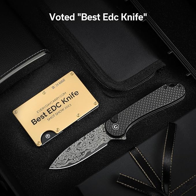 CIVIVI Elementum II Pocket Folding Knife 2.96 Damascus Blade Utility Knife with Deep Carry Pocket Clip for EDC C18062PB-DS1