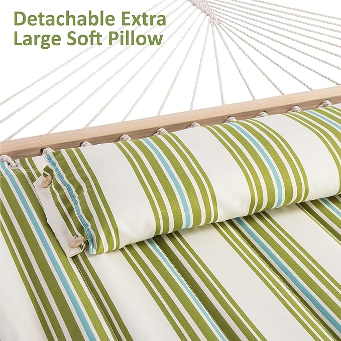 SUNCREAT Portable Double Hammock with Stand 475 lbs Capacity Heavy Duty Two Person Hammock with Stand Included Green Stripe