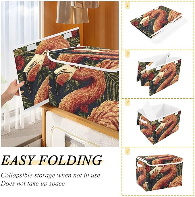 Storage Cube with Lid Art Flamingo Print 16.5×12.6×11.8 IN Collapsible Large Capacity Foldable Storage Basket Bin Organizer