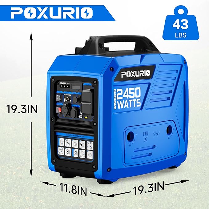 2450-Watt Inverter Generator for Home Use 1.6Gallon Large Fuel Tank Up to 8.3 Hours Use 120V Gas Powered Generator Super Quiet - EPA Compliant