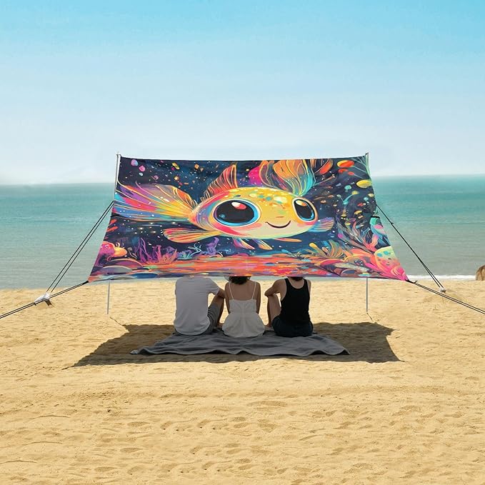 Cute Guppy2 Foldable Beach Cabana UPF50 Waterproof Shade Sun Shelter with Carrying Bag for Camping Picnics Backyard