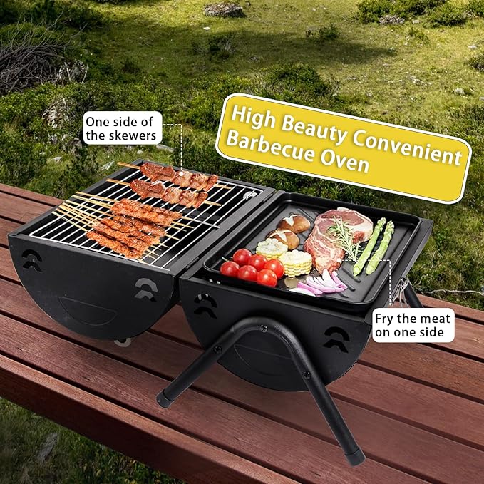 Supernal Portable Charcoal GrillTabletop Charcoal GrillBBQ Grill for Outdoor Cooking CampingPicnicsBackyardBalcony-Black2 Carbon Tank2 Baking Net1 Baking Pan