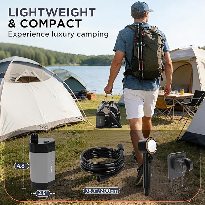 Ann Katy Portable Camping Shower Outdoor Camp Shower PumpUpgrade Rechargeable Electric Shower Pump with Intelligent Digital Display Multiple Spray Modes for Camping Hiking TravelingRV
