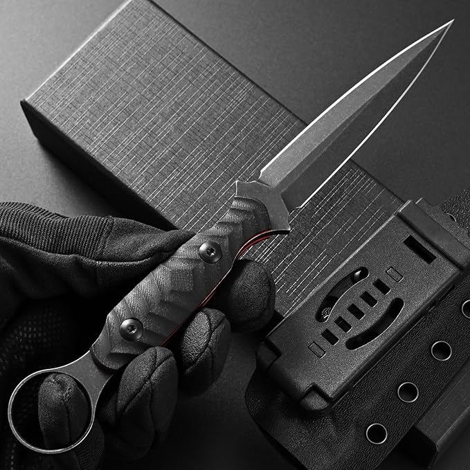 Gtkii GTK340 Fixed Blade Knife AUS-10 Steel Blade G10 Handle Full Tang EDC Tool Knifes for Outdoor Camping Hiking Survival(Black)