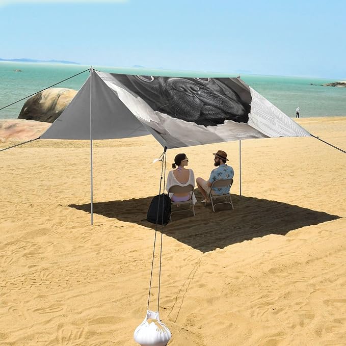 ALAZA French Bulldog Hole Newspaper Beach Tent Sun Shelter Portable Canopy Sunshade for Outdoor Camping Picnics Backyard Fun 10x9 ft