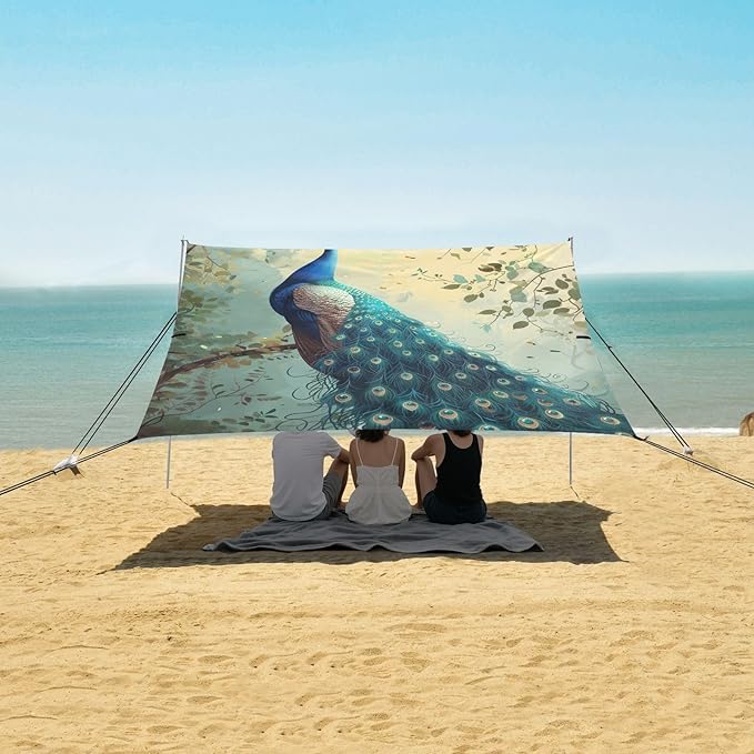 ALAZA Peacock Tree Beach Tent Sun Shelter Portable Canopy Sunshade for Outdoor Camping Picnics Backyard Fun 10x9 ft