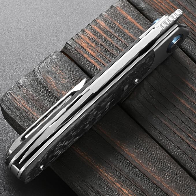 Sitivien ST992 Folding Pocket KnifeHandmade M390 Pearlescent Brushed Steel BladeTitanium Carbon Fiber Handle EDC Tool Knife for Outdoor CampingHikingSurvivalHunting(Gray)