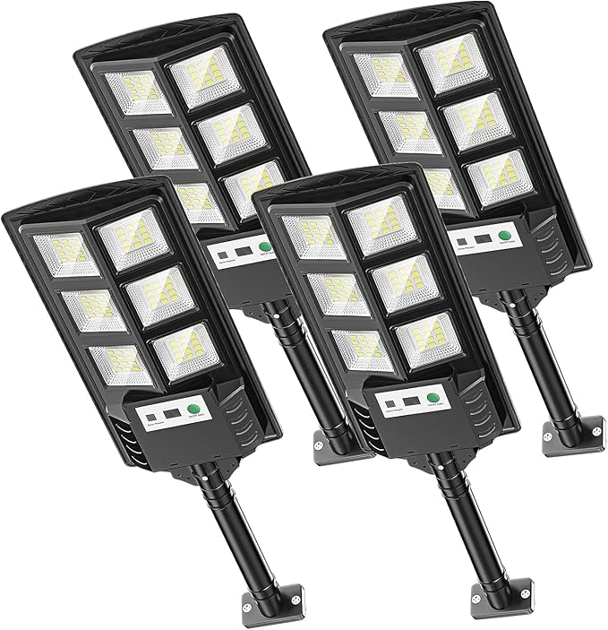 Solar Lights Outdoor Waterproof LED Solar Powered Security Flood LightMotion Sensor Solar Street Light with Remote Control for GarageYardParking Lot etc (4 Pack)