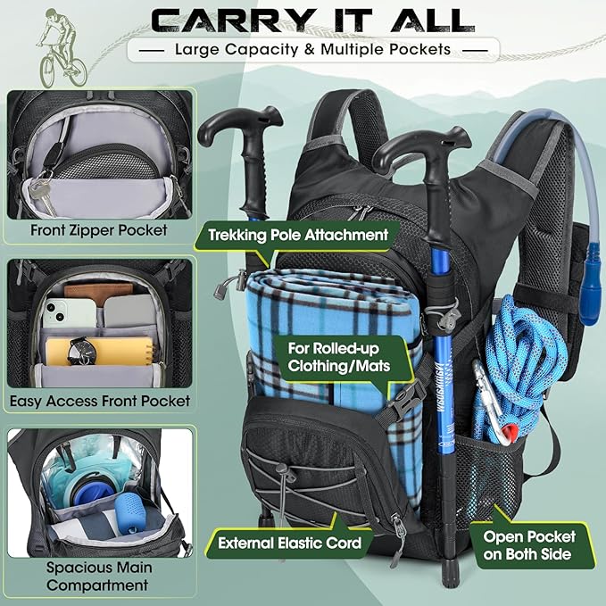 Hydration Backpack with Water Bladder 18L Lightweight Hiking Backpack for Women&ampMen Small Insulated Hydration Water Pack for Hiking Running Cycling Biking
