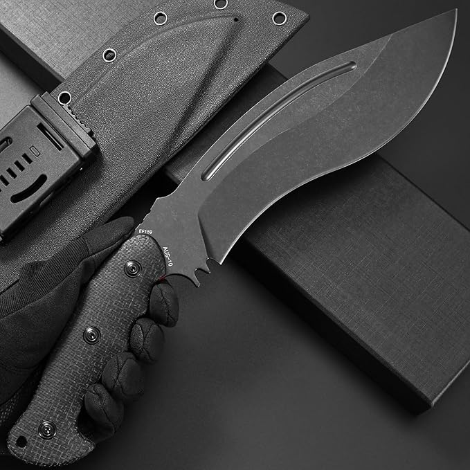 Eafengrow EF159 Fixed Blade Knife AUS-10 Steel Dog Leg shape Blade Micarta Handle Full Tang EDC Tool Straight Knifes for Outdoor Camping Hunting Bushcraft(Black)