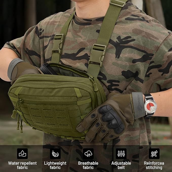 Tactical EDC Chest Bag Utility Molle Chest Rig Pouch with CCW Compartment Adjustable Strap Outdoor Chest Pack