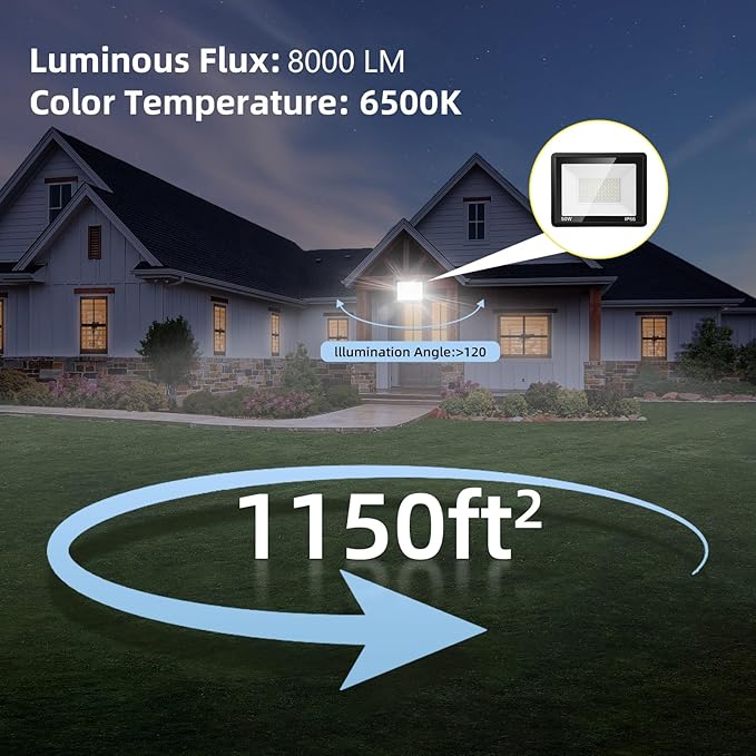 50W Flood Lights Outdoor8000LM Bright LED Work LightIP66 Waterproof Security Outside Lights for Yard with Switch and 6.5FT Cord6500K Daylight White Plug in Outdoor Light for GarageGarden(4Pack)