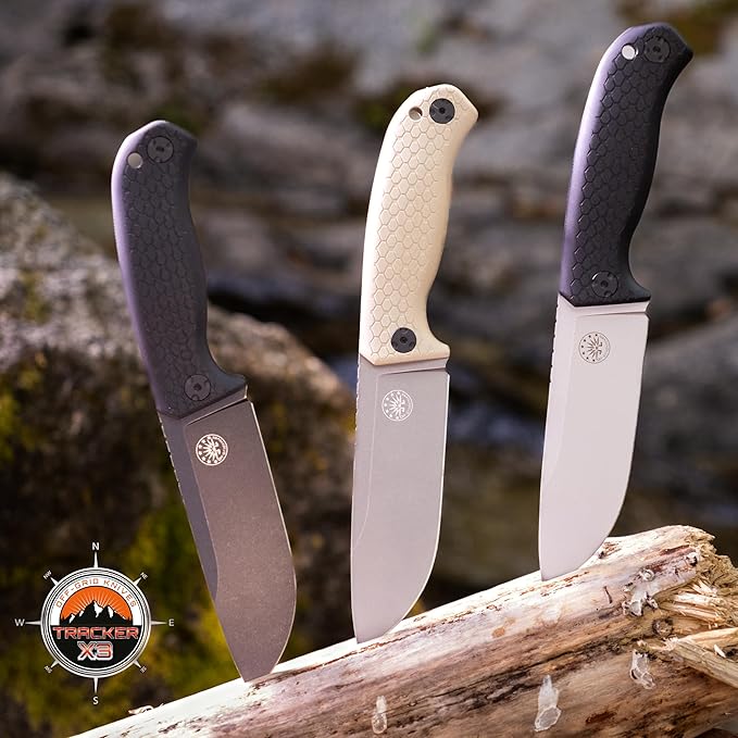Off-Grid Knives - TRACKER-X3 Fixed Blade Knife Cryo D2 Blade Steel G10 Scales Kydex Sheath OG Lo-Pro Belt Attachment Camping Bushcraft Hunting Survival (Blackout)