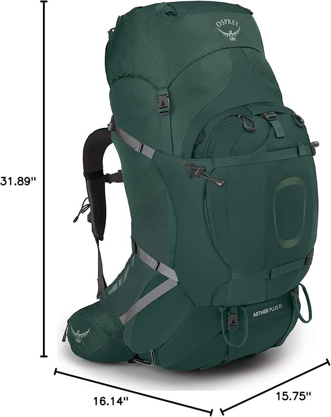 Osprey Aether Plus 85L Men's Backpacking Backpack Axo Green S/M
