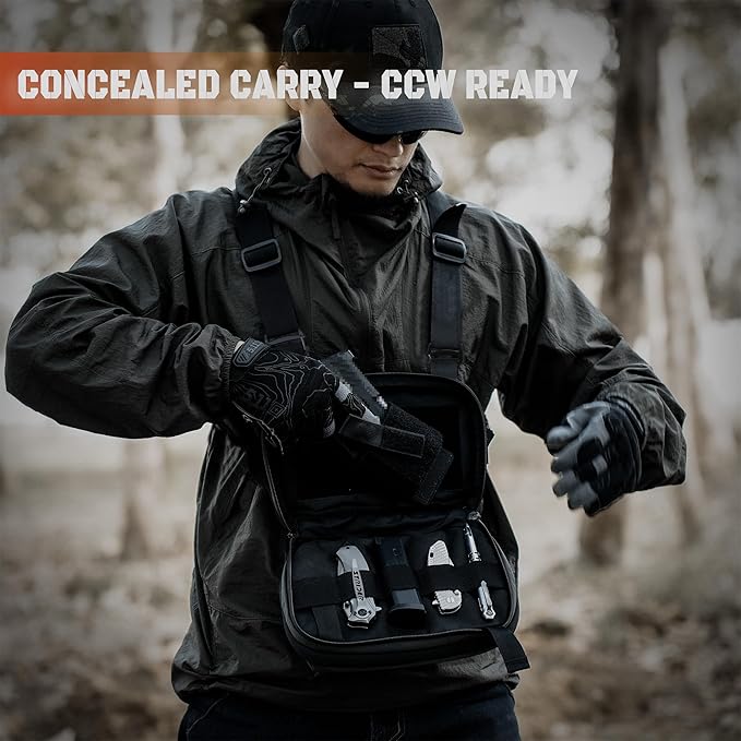 Tactical Chest Rig Pack for Men and Women Low Profile Utility CCW Chest Bag with Gun Holster for Outdoor Hiking Hunting Gravel Cycling Biking