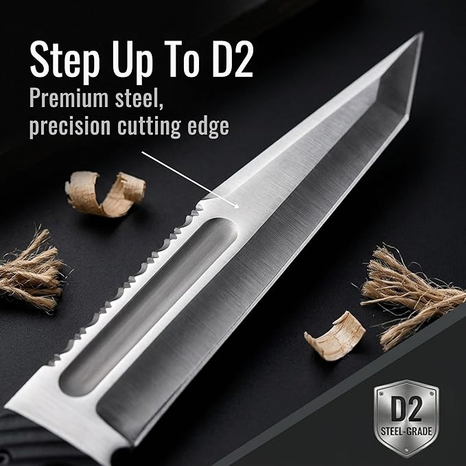 BATTLBOX BattlBolt Fixed Blade Outdoor Survival Knife Doug Marcaida Design 13in D2 Steel Blade FRN Handle Kydex Sheath - Bushcraft Camping Field Use