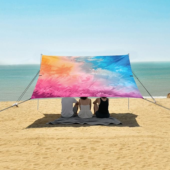 ALAZA Gradient Tie Dye Rainbow Beach Tent Sun Shelter UPF50+ Protection Beach Shade Canopy w/ 4 Sandbags for Outdoor Camping Fishing Backyard Fun Picnic 10x9 ft